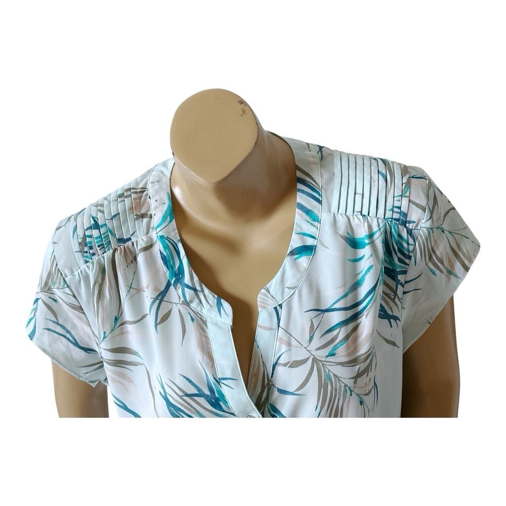Croft & Barrow Blouse Womens XL Tropical Blue Palm Leaf Split Neck Popover Top - Picture 6 of 8